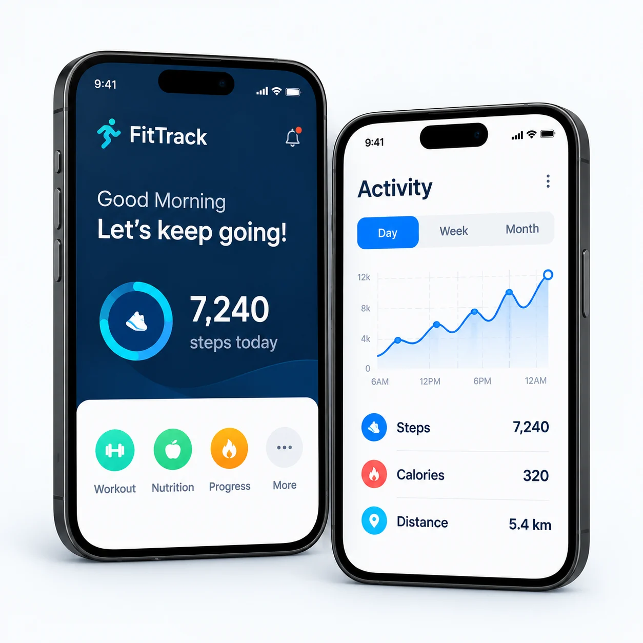 A fitness tracking app shown on two phones