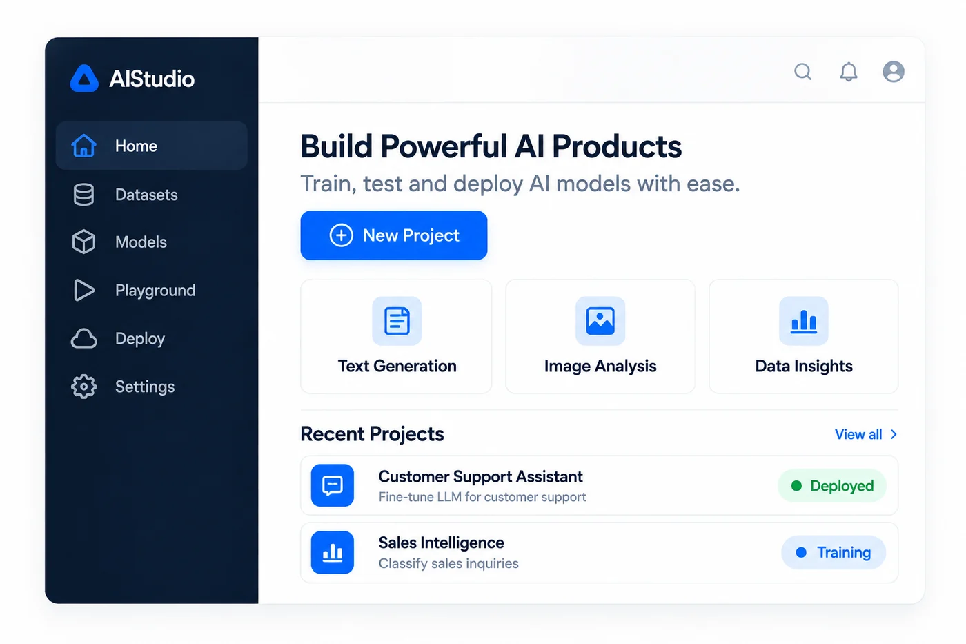 An AI studio for training, testing and deploying models