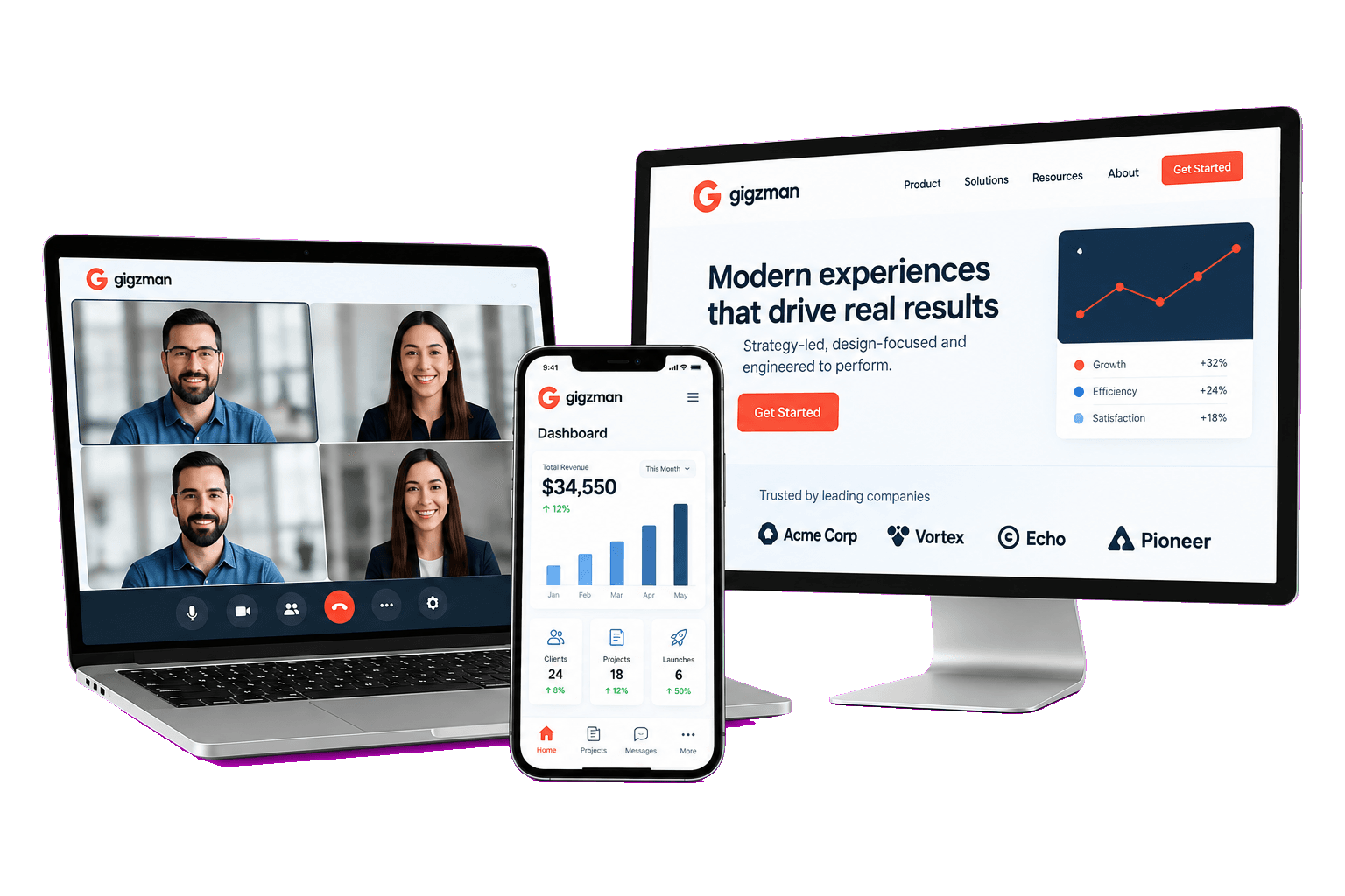 One product running across laptop, tablet and phone
