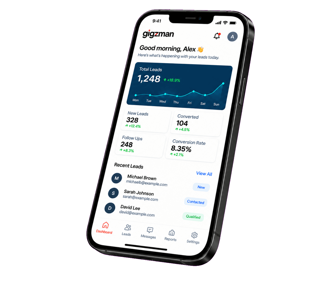 A lead dashboard on a phone