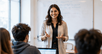 An instructor teaching a small class
