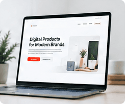 A marketing website shown on a laptop