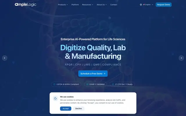 AmpleLogic – aPaaS for Life Sciences website