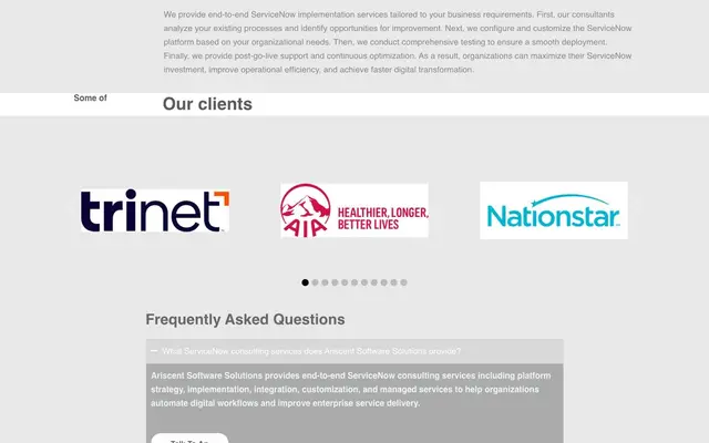 Ariscent Software Solutions website