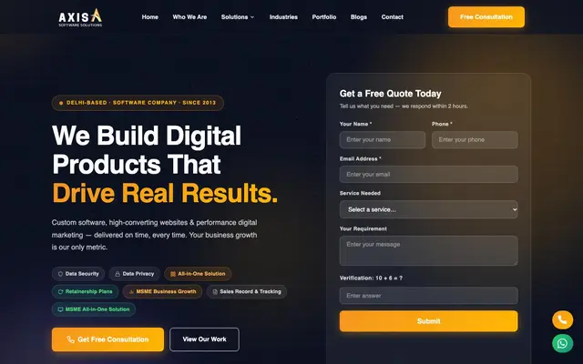 Axis Software Solutions website