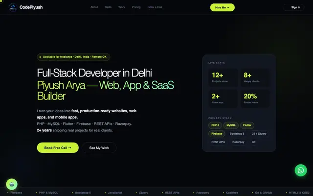 piyush arya freelance web developer website