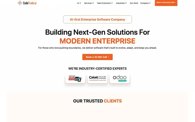 CodeTrade | AI-first Enterprise Software Company website