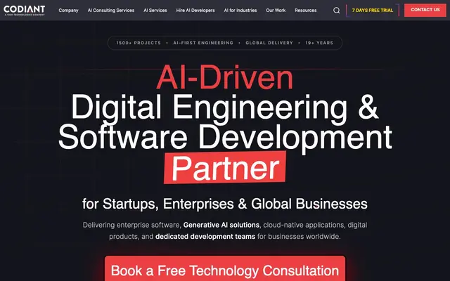 Codiant Software Technologies website