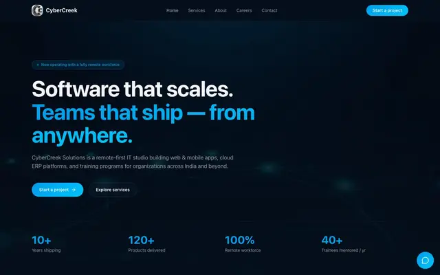 Cybercreek Solutions Pvt Ltd website