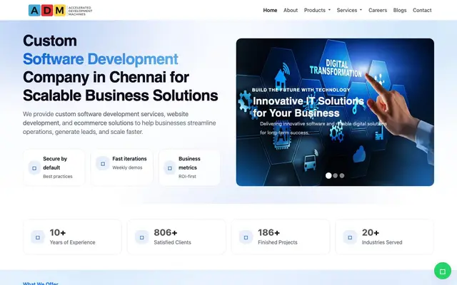 Accelerated Development Machines - Software Development Company website
