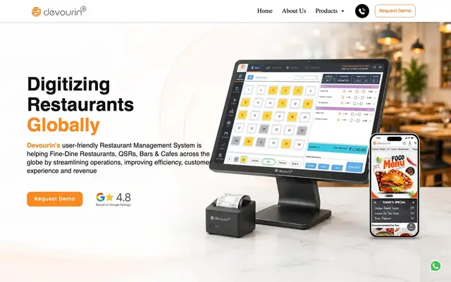 Devourin Restaurant Software website