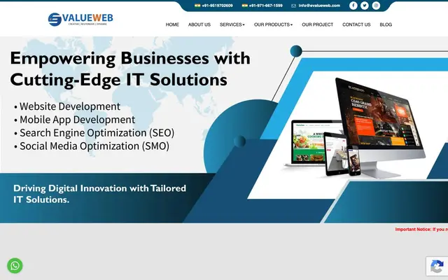 eValueWeb Solutions website