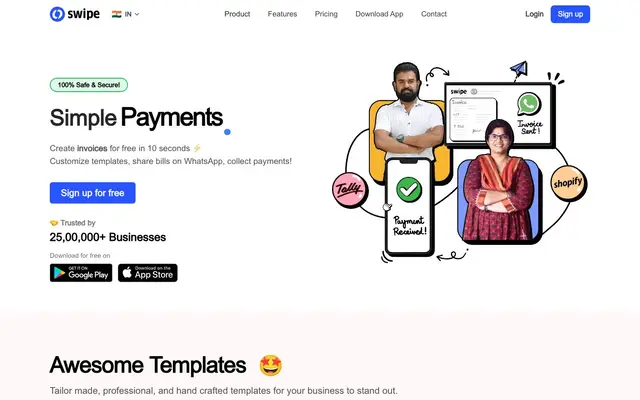Swipe - Billing and Payments App website