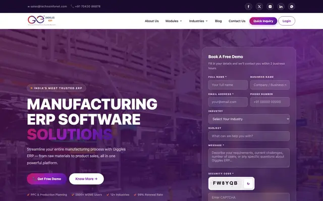 Giggles ERP – Manufacturing ERP Software in Ahmedabad website