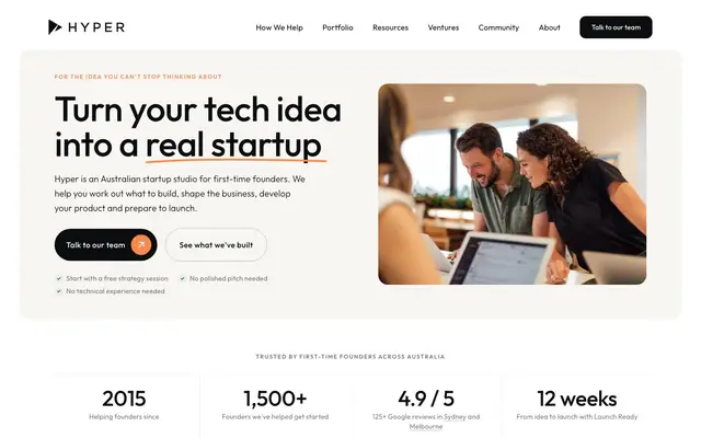 Hyper Startup Studio website