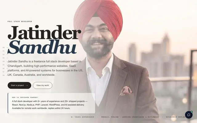 Jatinder Sandhu - Full Stack Developer Chandigarh website