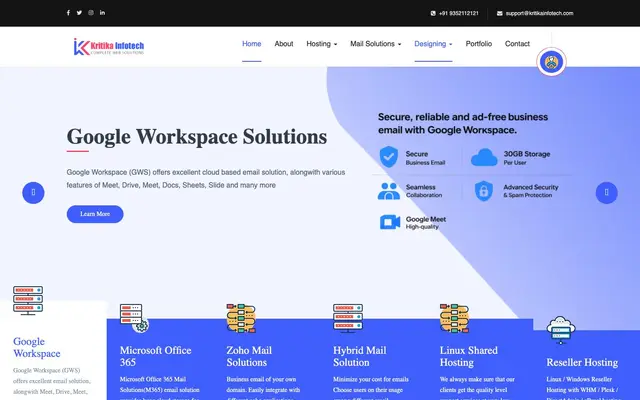 Kritika Infotech - Web Hosting Company website