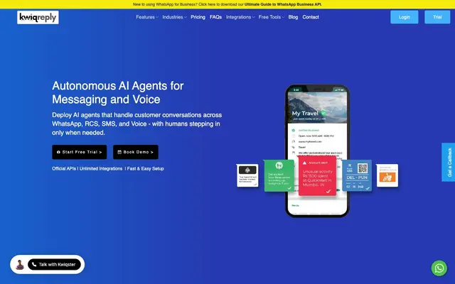 kwiqreply - WhatsApp Business API, CRM & Helpdesk solutions. website
