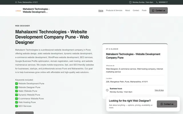 Mahalaxmi Technologies - Website Development Company Pune website