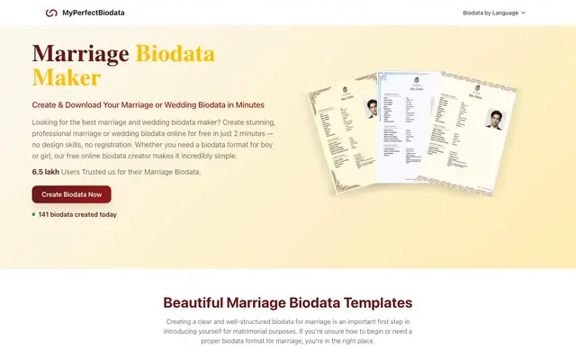 MyPerfectBiodata - Marriage Biodata PDF Maker website