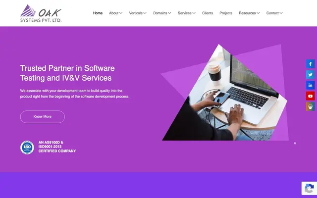Oak Systems - Trusted Partner in Software Testing and IV&V Services website