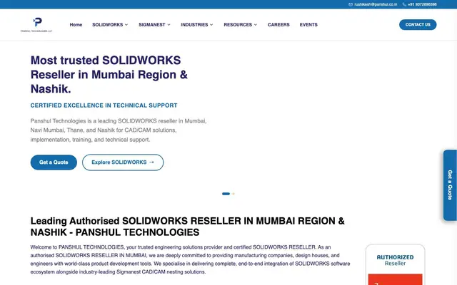 SOLIDWORKS Reseller in Mumbai -Panshul Technologies LLP website