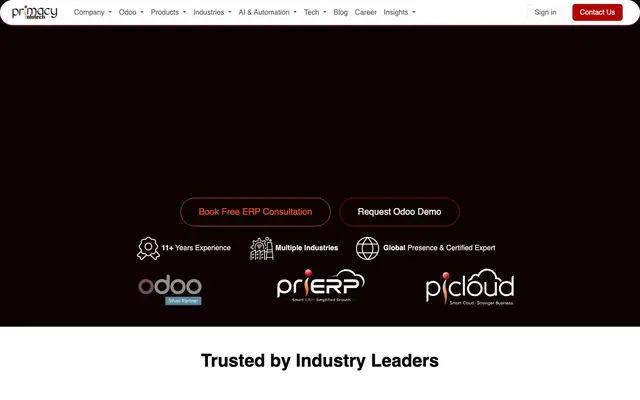 Primacy Infotech Odoo ERP Development Software… website