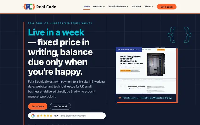 Real Code Ltd London web design and AI development website