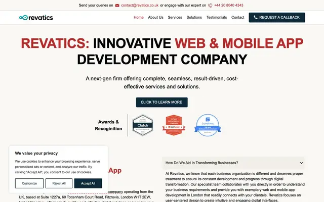 Revatics - Web & Mobile App Development Company website
