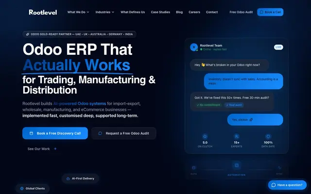 Rootlevel: Odoo ERP Services & Business Workflow Automation Experts | AI + Odoo + Automation Company | ERP Consultant website