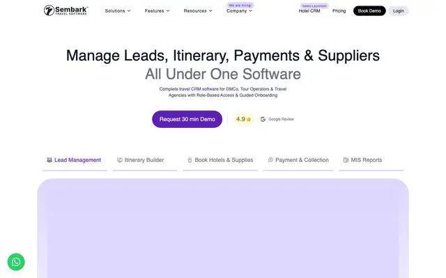Sembark Travel Software website