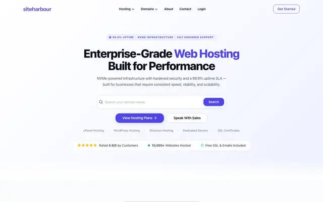 SiteHarbour Web Hosting website