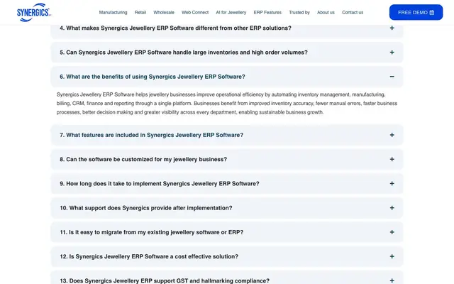 Synergics Jewellery ERP website