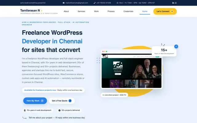 Tamilarasan N. - Freelance WordPress developer & AI Automation Engineer website