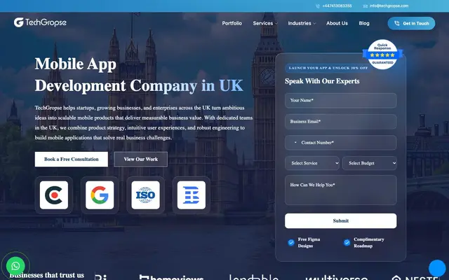 TechGropse - AI Mobile App Development Company London, UK | Hire App Developers in London, UK website