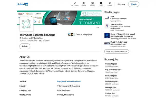 TechUnido Software Solution Pvt Ltd website