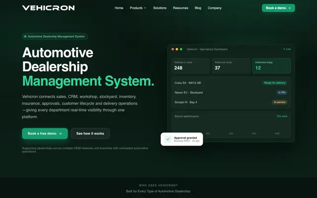 Vehicle Dealer Management System Software | Vehicron website