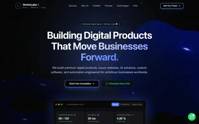 Vertex Labs X | Software Development Company website