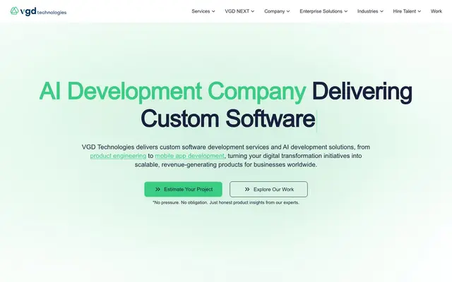 VGD Technologies - Custom Software & AI Development Company website