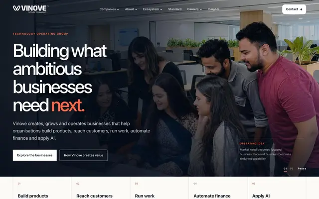 Vinove Software and Services website