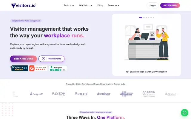 Visitorz.io | Visitor Management System | Touchless Visitor Management Software website
