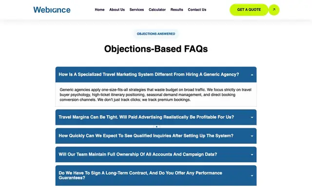 Webiance website