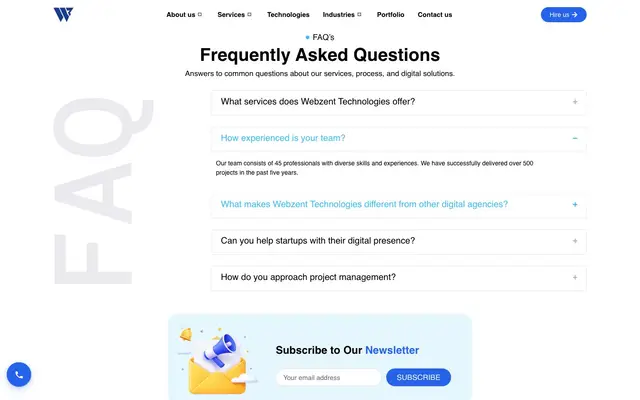 Webzent Technologies website