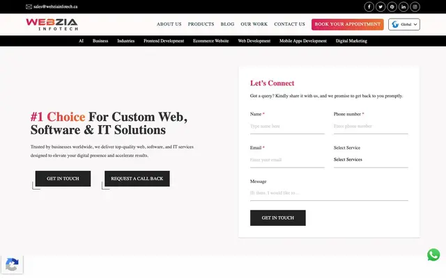 Webzia Infotech website