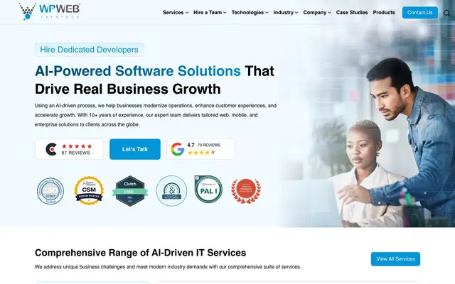 WPWeb Infotech - AI-Powered Digital Transformation Company website