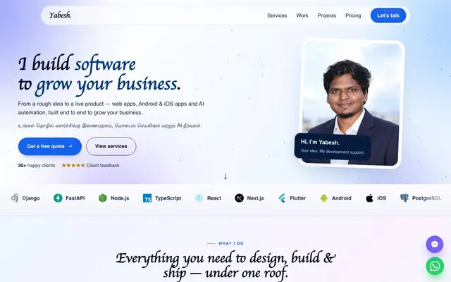 Yabesh - Freelance Software & Mobile App Developer website