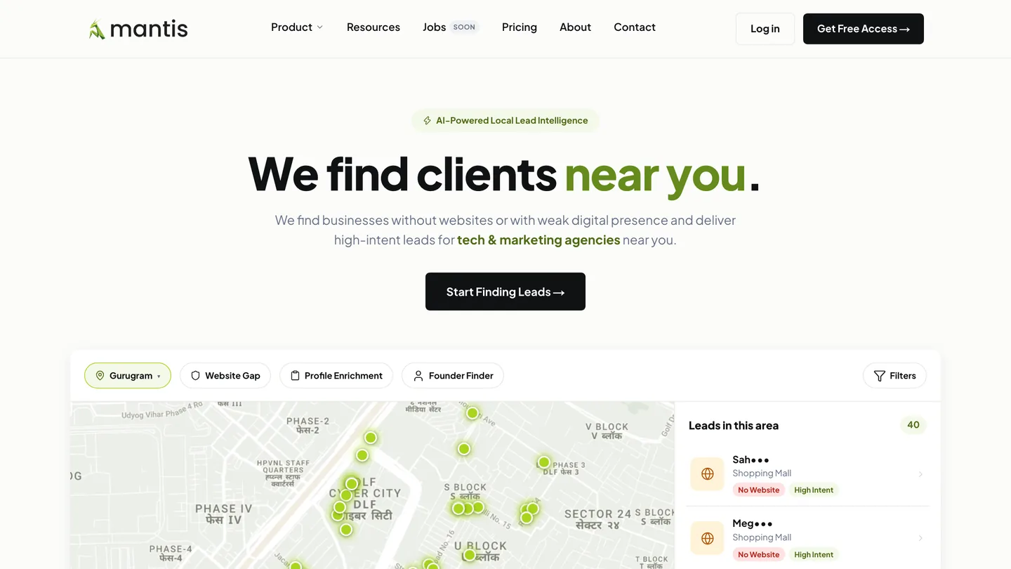 The Mantis Ai homepage